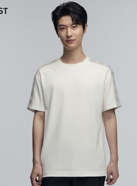 MOST/姆氏德男装白色侧织带休闲圆领短袖T恤男简约宽松C42312085