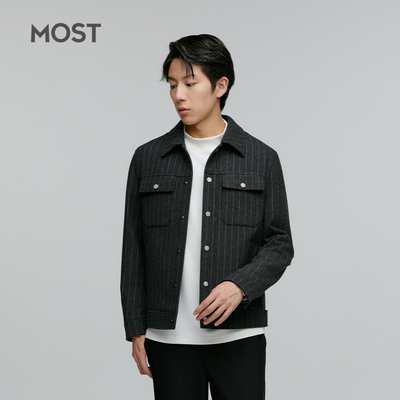 MOST灰色竖条纹休闲潮流夹克外套