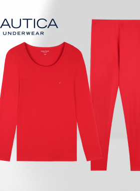 Nautica Underwear 女士保暖套装秋衣秋裤贴身内衣红色本命骐骥红