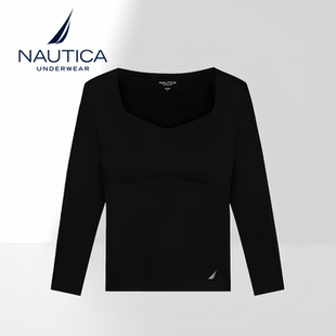 Nautica V领 Underwear女士保暖内衣德绒秋衣贴身带胸垫内搭打底衫