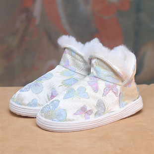 纯手工千层底棉鞋女冬季加绒保暖棉靴子国潮印花一脚蹬新中式布鞋