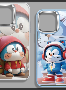 16蓝胖子的手机壳适用apple苹果15promax新款iPhone14卡通可爱IP13哆啦A梦12pm潮酷14plus大孔摄像头15pm玻璃