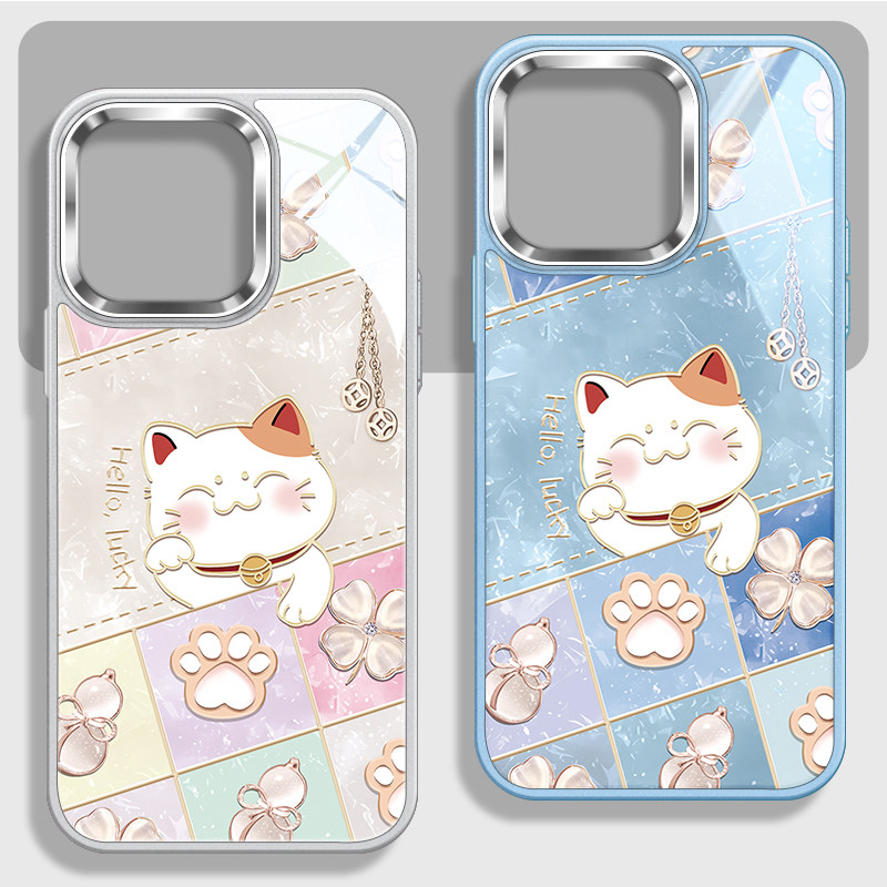招财猫不包镜头框玻璃手机壳