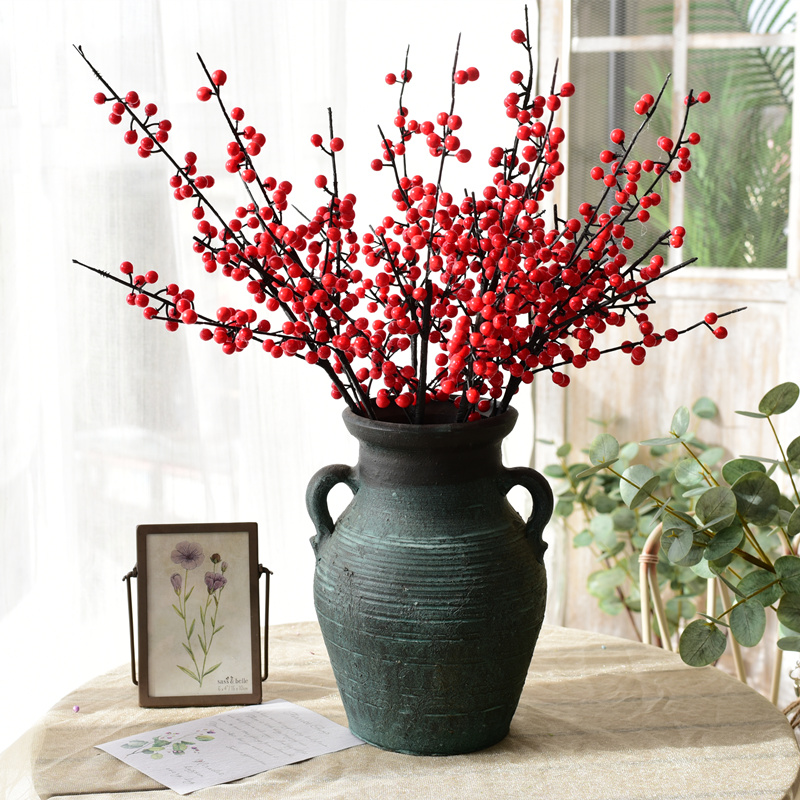 极速冬青果红果子发财果婚礼庆仿真花红色K假花摆件浆果幸运果客