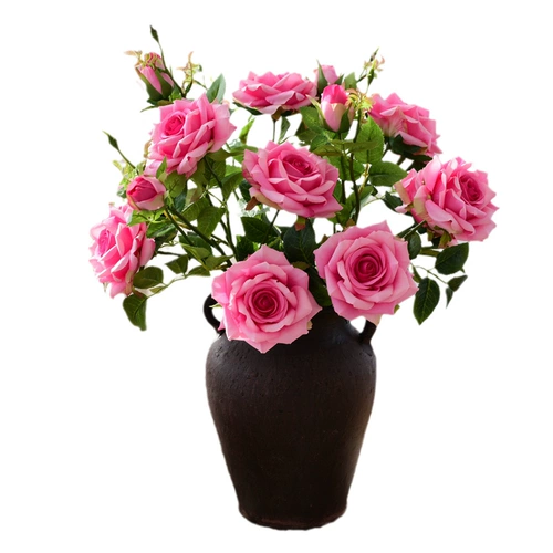 Симуляция Luoqi Rose гостиная декоративная цветочная композиция мебель шелковой цветок сингл -одинокий пластиковый фальшивый цветочный высушенный цветочный букет свадебный фестиваль