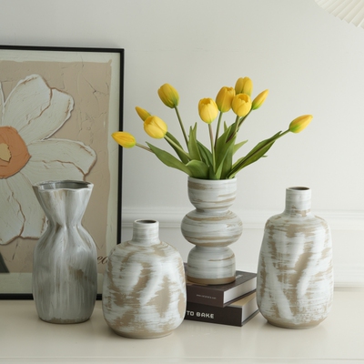 花瓶摆件客厅插花陶瓷轻奢高级感中古复古侘寂风干花陶罐新中式小