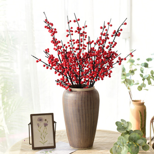 速发浆青果红果子发财果婚礼庆花红色假花摆件冬运幸果果客厅摆设