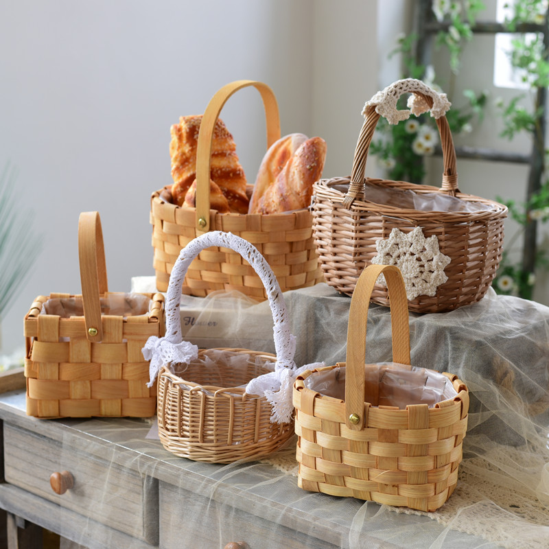 欧式田园编织花篮插花藤编手提