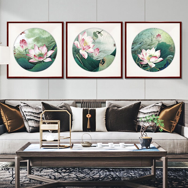 紫腾随轩荷花客厅沙发背景墙画新中式餐厅饭厅挂画装饰画卧室床头