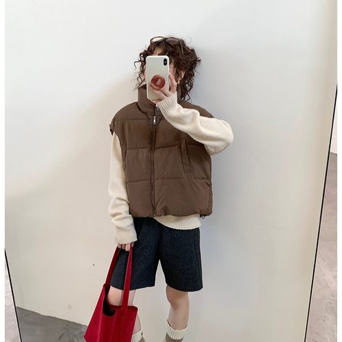 马甲女冬季新款ins叠穿立领背心外套上衣棉服羽绒湖悦欣