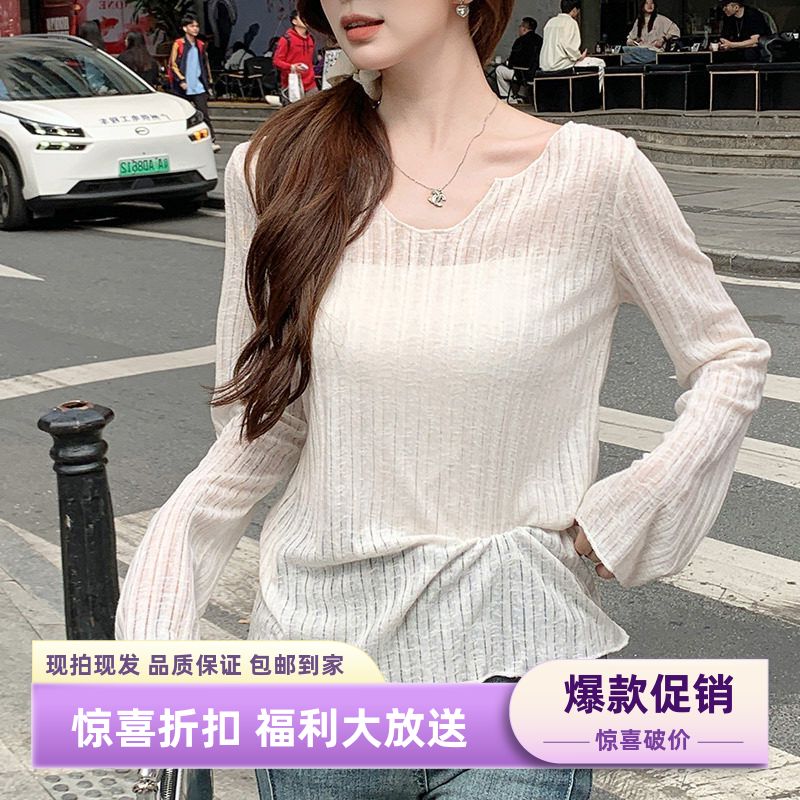 亚麻外套T恤长袖宽松上衣木耳边