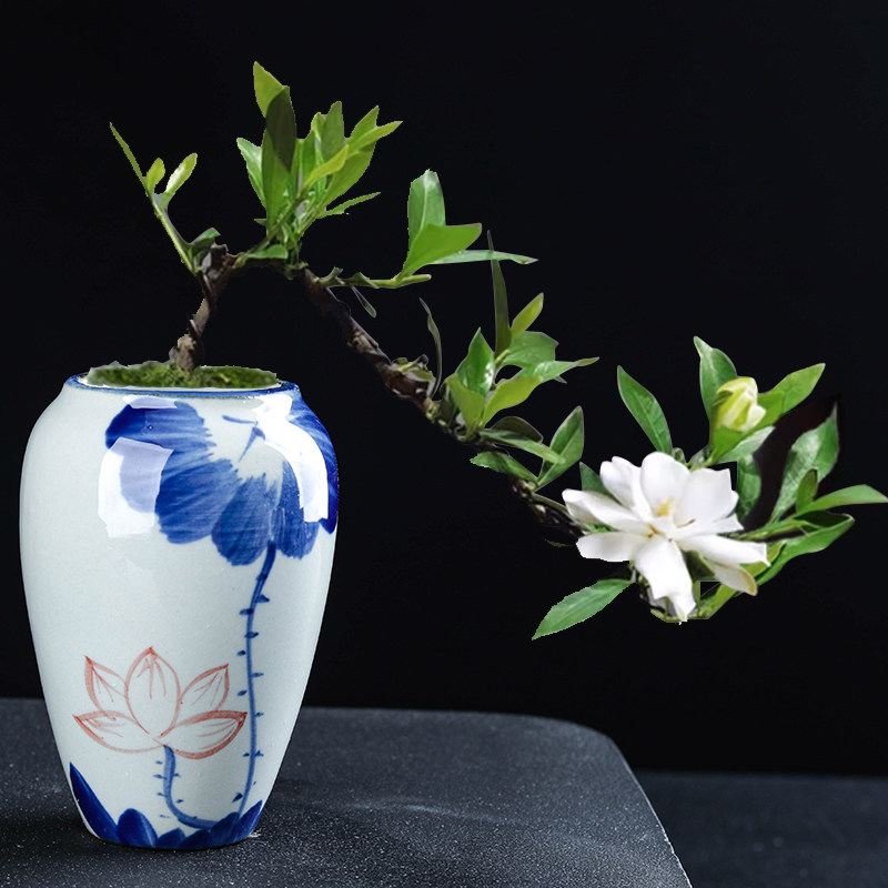 新品特价绿植小花盆陶瓷简约青花瓷手绘家用迷你小创意签筒悬崖桩图片