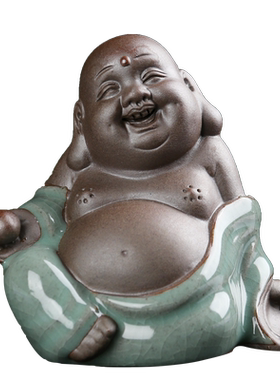 陶瓷哥窑弥勒小和尚特价包邮茶宠