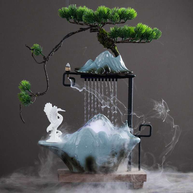 创意流水器摆件招财风水雾化加湿器客厅书房桌面玄关陶瓷开业礼品