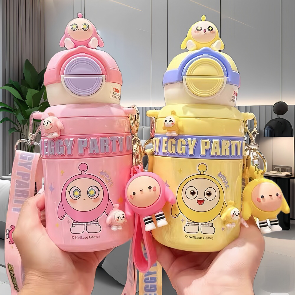 日本蛋仔派对の儿童保温杯学生双饮吸管杯男女孩上学专用316水壶