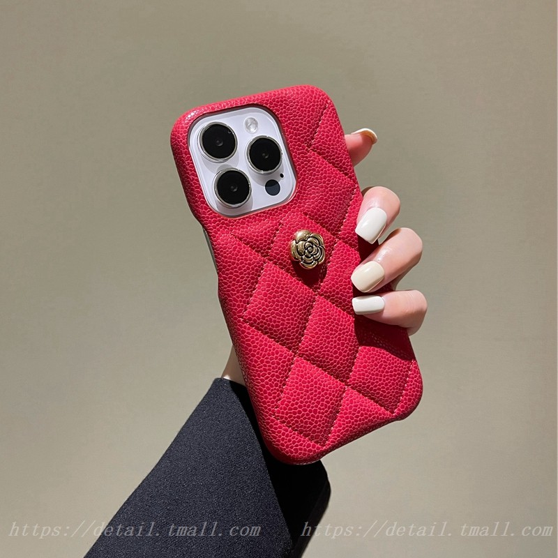 奢华红鱼子酱小香风山茶花适用苹果15pro手机壳iPhone14