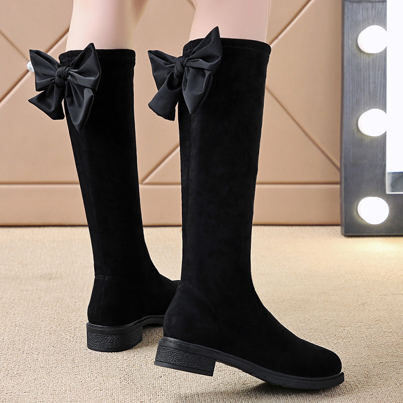 甜美风敲显瘦弹力高筒靴子