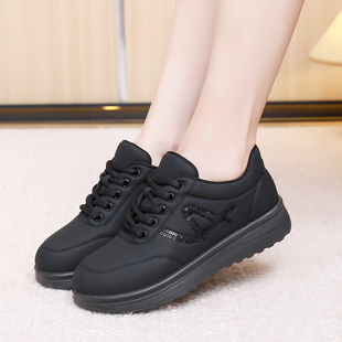 防水防滑厨房上班黑色不累脚工作鞋 春秋2025新款 子 女款 皮面运动鞋