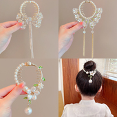 女童高级感汉服头饰儿童古风扎丸子头发扣抓夹子女童发卡盘发头饰