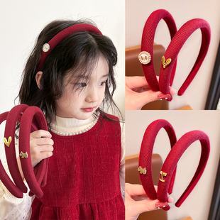 新年儿童酒红色喜庆发箍宝宝2023新款 过年头饰女童不勒头发卡头箍