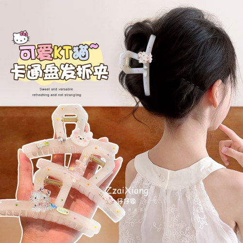 女童可爱KT猫波点盘发鲨鱼夹