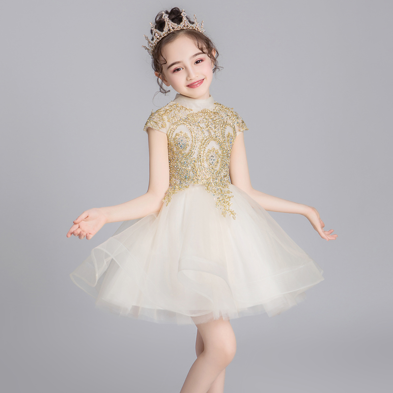 金色模特走秀舞台表演服公主裙