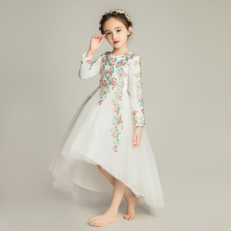 儿童礼服女童婚纱长袖小孩花童蓬蓬裙主持人洋气公主裙白色演出服,童装/婴儿装/亲子装,儿童礼服,淘宝优惠券,粉丝福利购,淘宝优惠卷