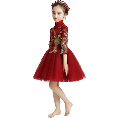 晚礼服小女孩中式长袖洋气公主裙