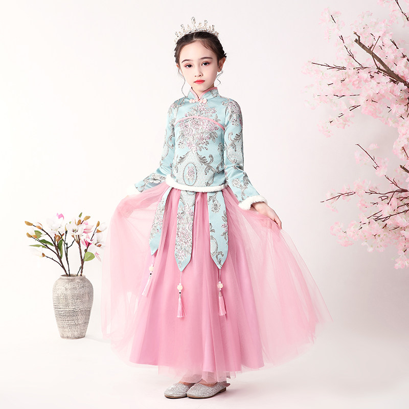 女童汉服春款儿童唐装棉服加厚保暖国潮拜年服女宝宝过年服装长袖