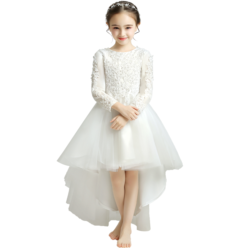 儿童婚纱裙小孩花童婚礼长袖加厚公主裙加绒女童鱼尾晚礼服主持人