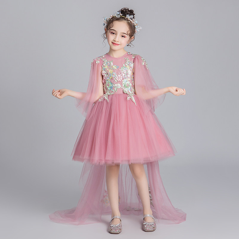 儿童礼服拖尾可拆卸公主裙蓬蓬纱高端女童婚纱小学生少儿模特走秀