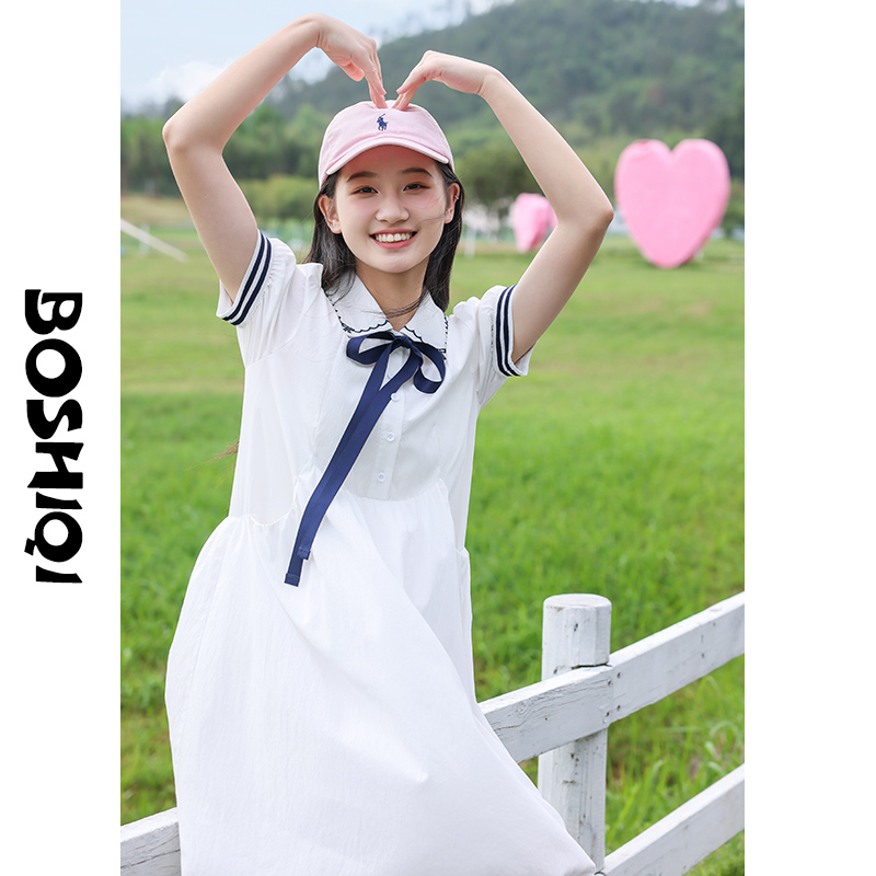 初中生连衣裙白色新款少女孩夏季2025高中生中长裙子学生大童洋气