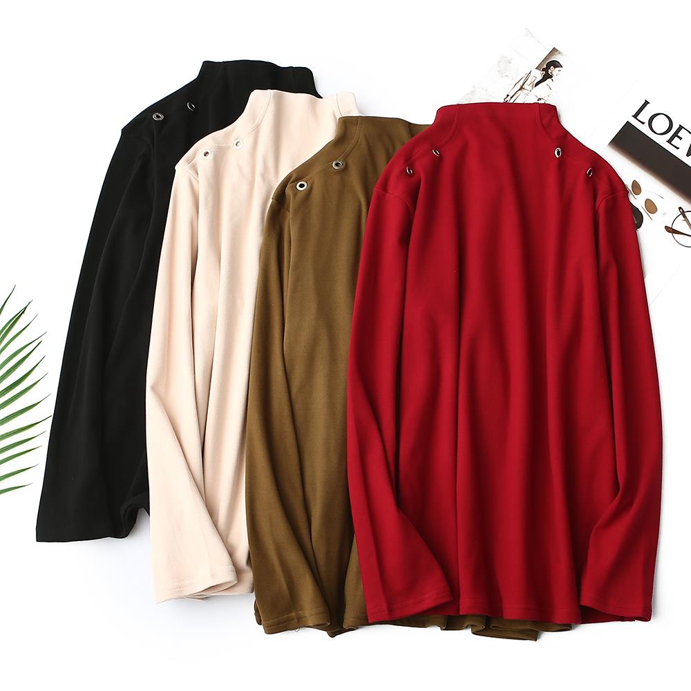 大码女装秋冬新款百搭显瘦胖mm半高领打底衫德绒上衣女