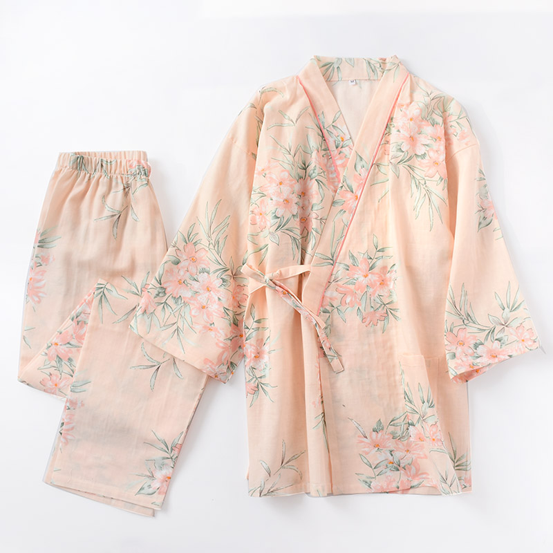 和服睡衣女夏纯棉k纱布空调薄款长袖家居服套装春秋汉服中国风宽