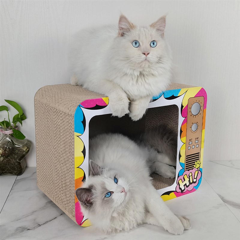电视机式猫抓板窝瓦楞纸猫沙发猫窝半封闭耐抓磨爪板宠Z物猫咪玩