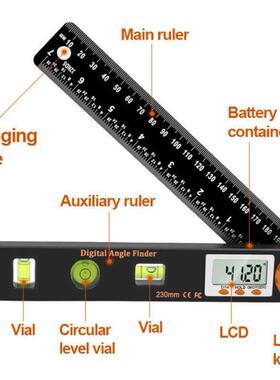 in量水平泡4多用水平尺数显角度尺1 头具 带数显途橙色木工角度尺