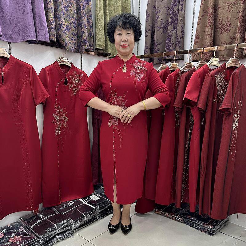 妈妈春秋女儿结婚敬酒服新娘改良旗袍连衣裙手工钉珠气质订婚礼服