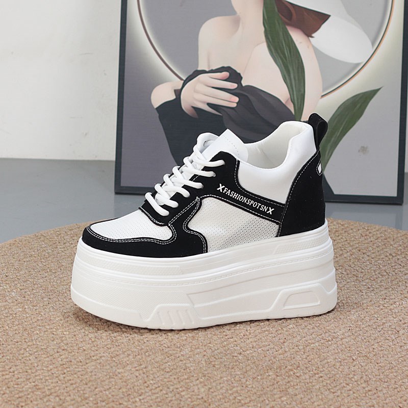 小个子超高跟12cm内增高网面小白鞋女夏季新款松糕厚底休闲运动鞋