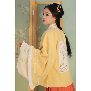 【兰梓兮2.0】花无笔原创明制汉服女冬季短袄方领半袖百迭裙刺绣