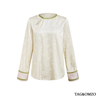 风绿边圆领提花长袖 TAG&OMZO官方正品 中式 衬衫 直发新款 外套上衣