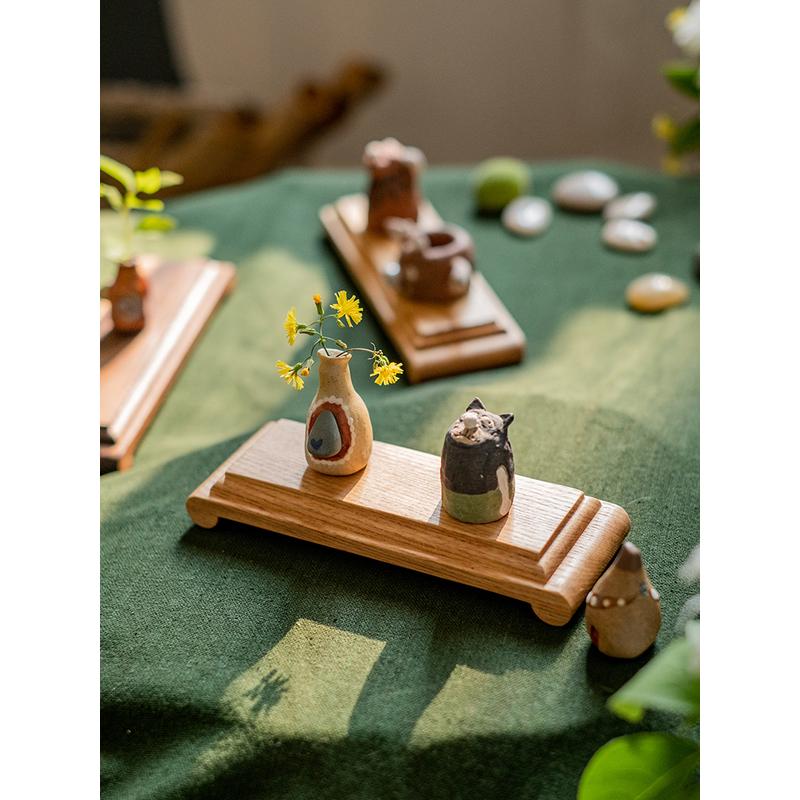 掬涵实木摆件底座工艺品花瓶长方形托架奇石盆景装饰品摆件木托