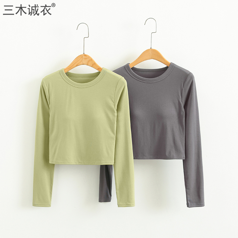 自带胸垫齐腰短款显高显瘦打底衫