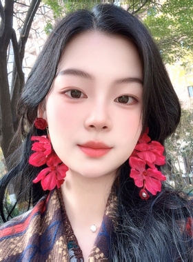 海边旅游度假红色花朵流苏耳环耳饰耳钉耳夹耳坠个性夸张2026新款