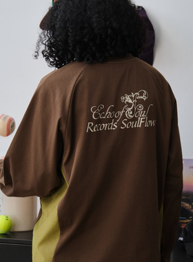 HavenYard 主题轻复古运动拼接宽松长袖T