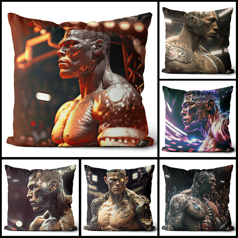 科幻机械风摔角手人像双面抱枕45cm高弹枕芯剧本杀客厅沙发靠垫