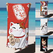 大浴巾吸水透气纤维印花男女洗澡通用定制加宽加大招财猫纹身猫