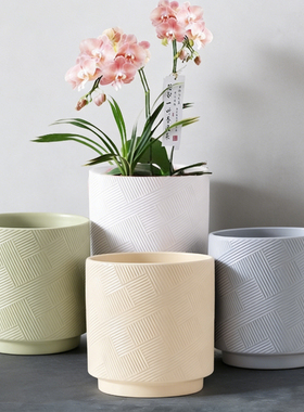 北欧简约花盆陶瓷哑光家用ins风蝴蝶兰带托盘大中多肉盆吊兰绿植
