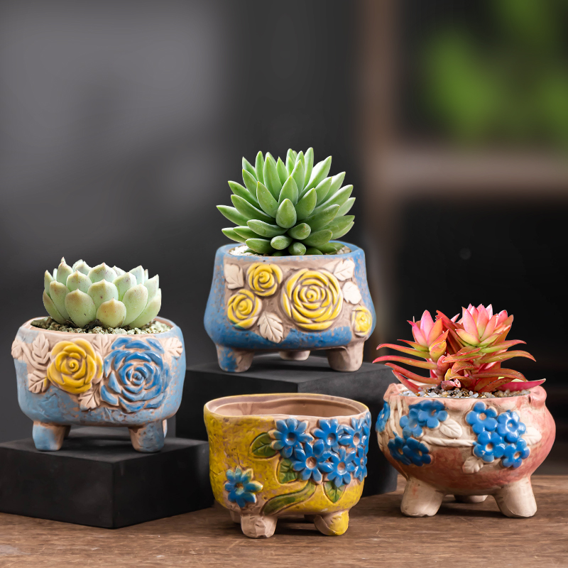 粗陶手绘多肉专用花盆