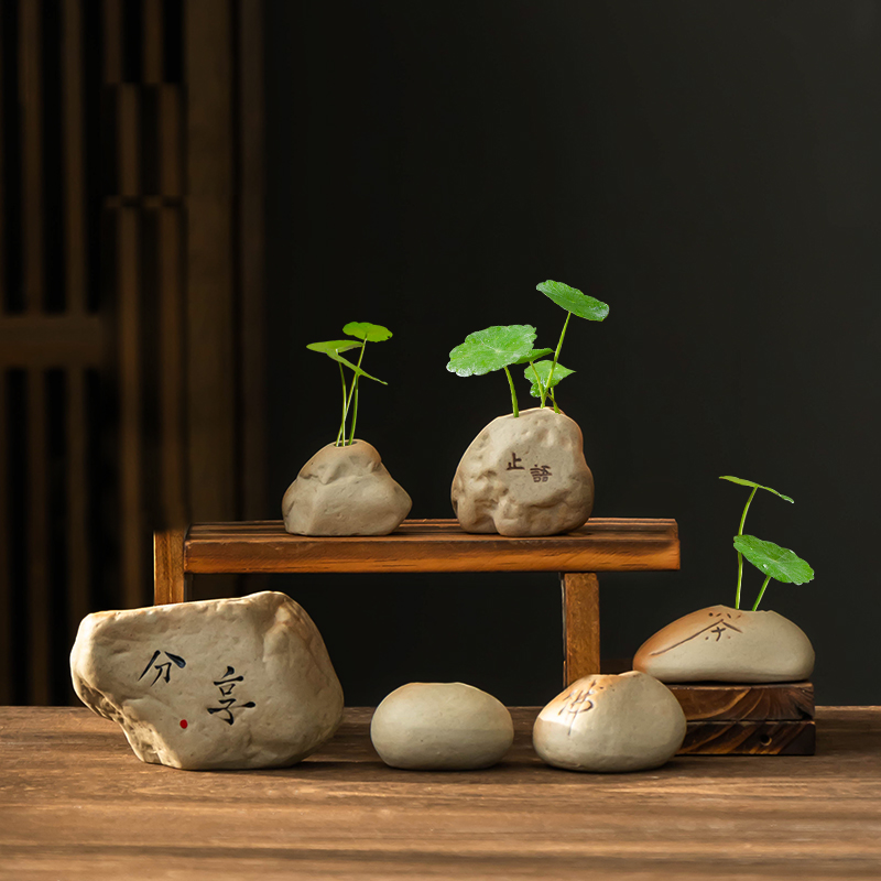 铜钱草水培仿石花盆陶瓷中式创意水养绿植物家用桌面摆件盆栽器皿