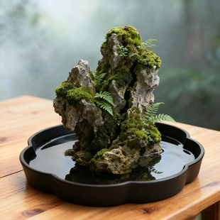 上水石底座托盘陶瓷水培花盆假山吸水石盆中式创意家居桌面装饰